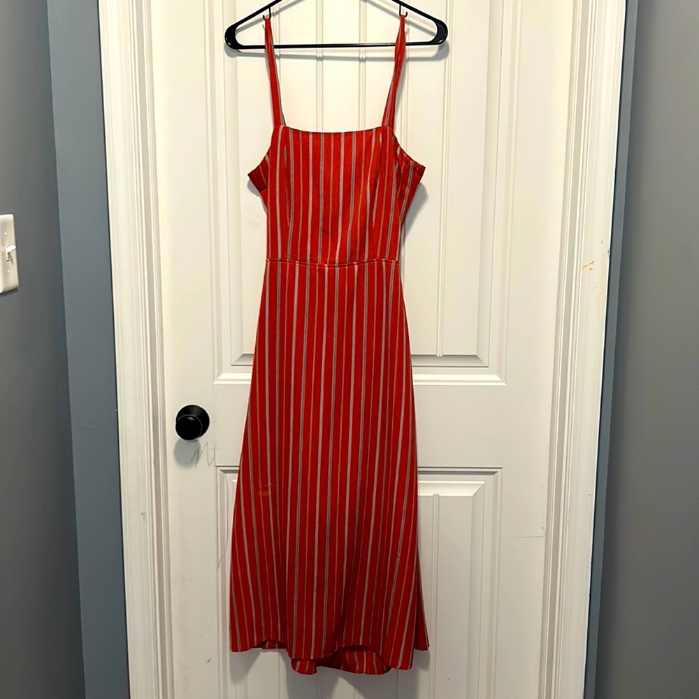 Burnt orange below knee dress with open back/tie